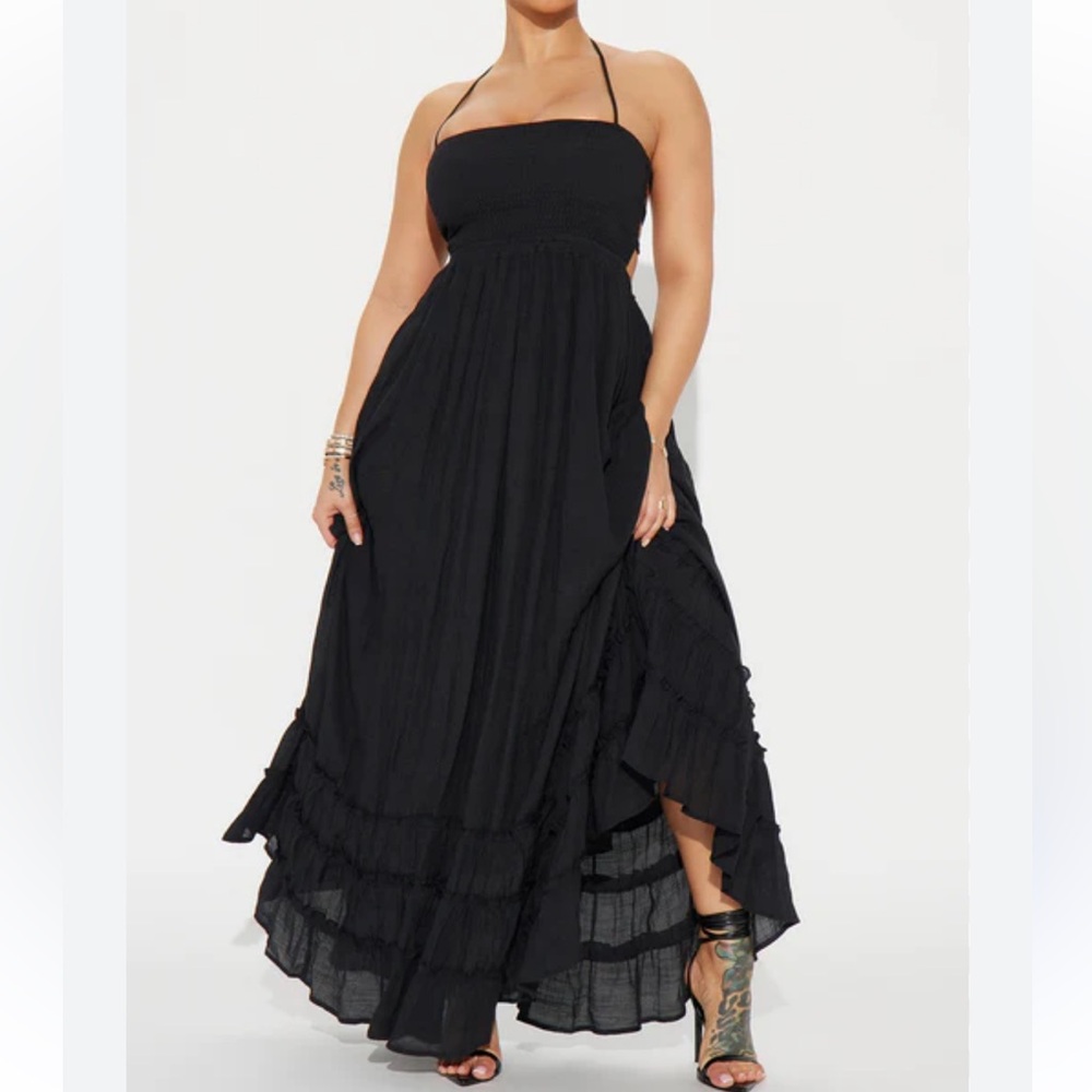 Smocked Halter Black Maxi Dress